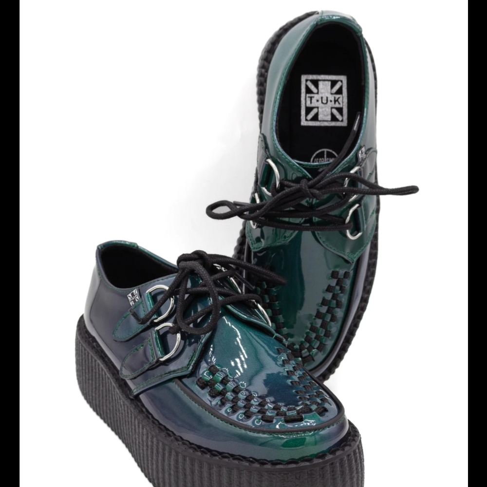 T.U.K. Viva Metallic Green and Black Creepers Size 5